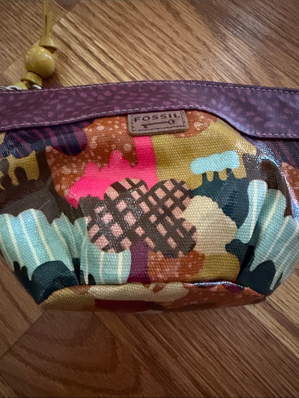 Fossil Floral Multicolor Canvas Cosmetic Pouch in Pink, Yellow & Teal